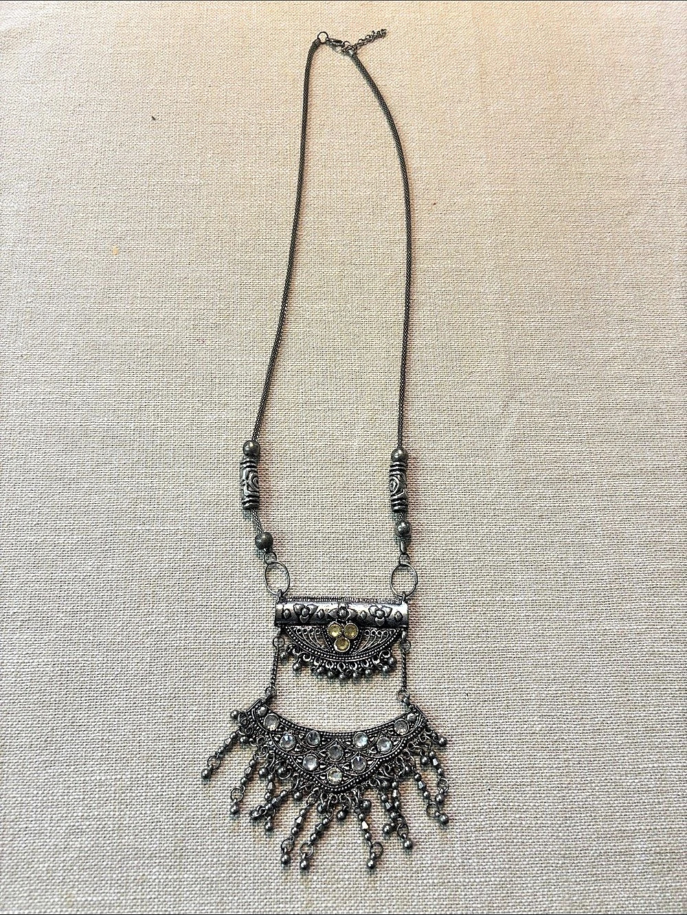 Layered Statement Necklace in Silver Tone